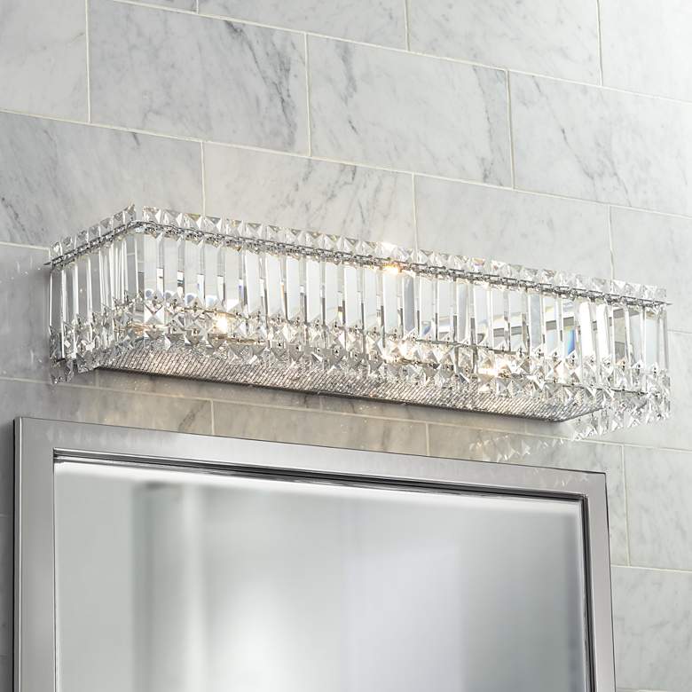 Image 2 Possini Euro Crystal Columns 30" Wide Chrome LED Bath Light