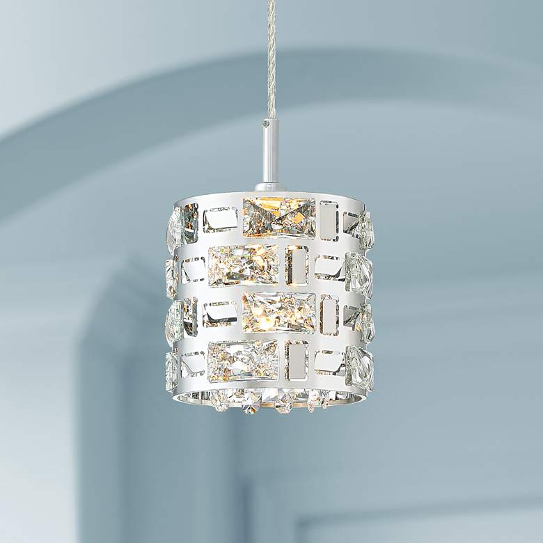Image 1 Possini Euro Crystal Rain 6" Wide Chrome Mini LED Pendant