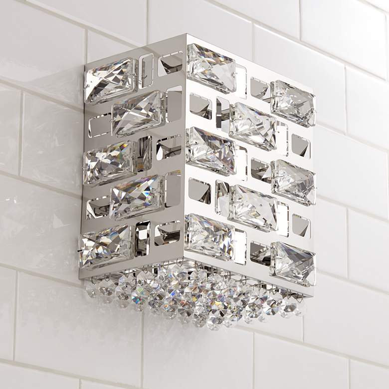 Image 1 Possini Euro Crystal Rain 8 inch High Modern Chrome LED Wall Sconce
