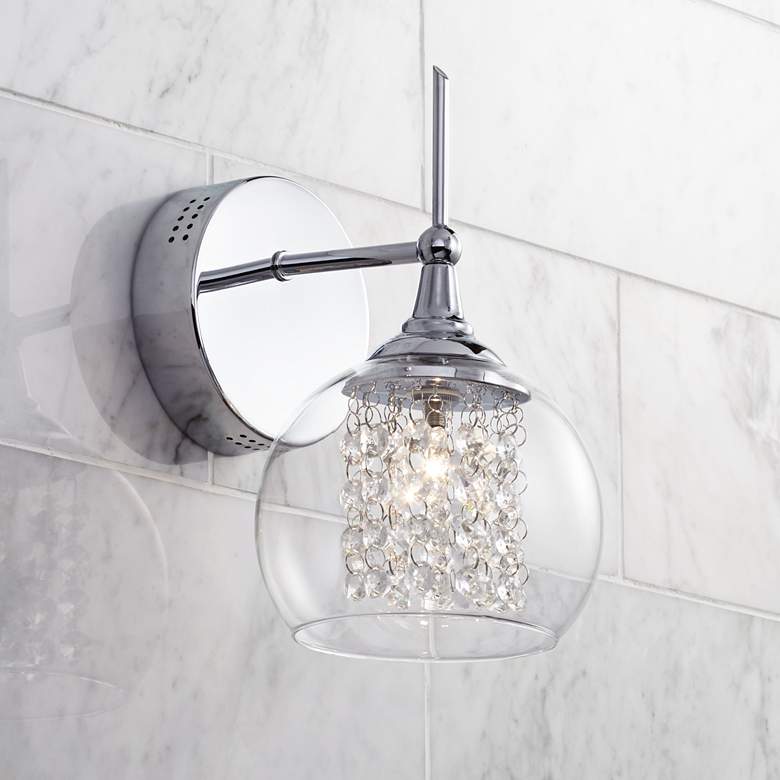 Image 1 Possini Euro Crystal Rainfall 10" High Chrome LED Wall Sconce