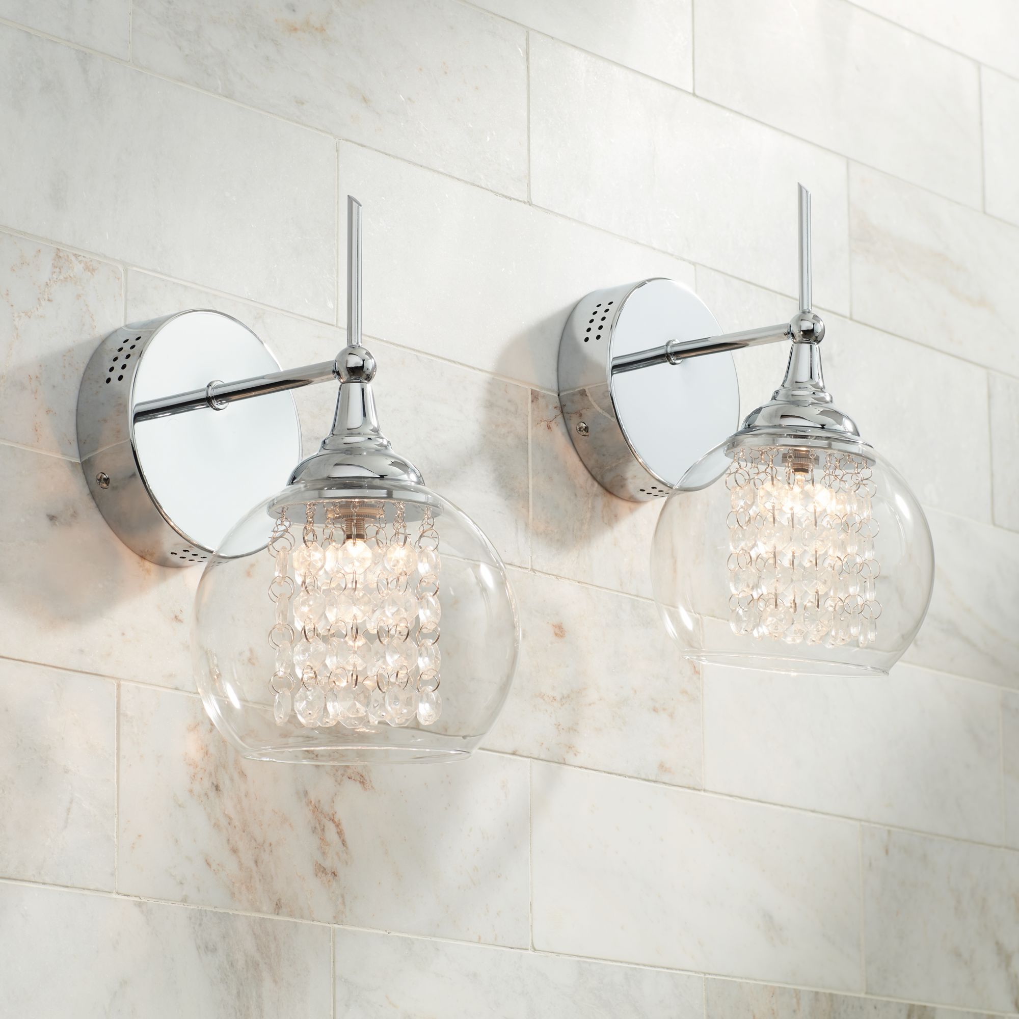 Image Possini Euro Crystal Rainfall 10" High Chrome Wall Sconce Set of 2