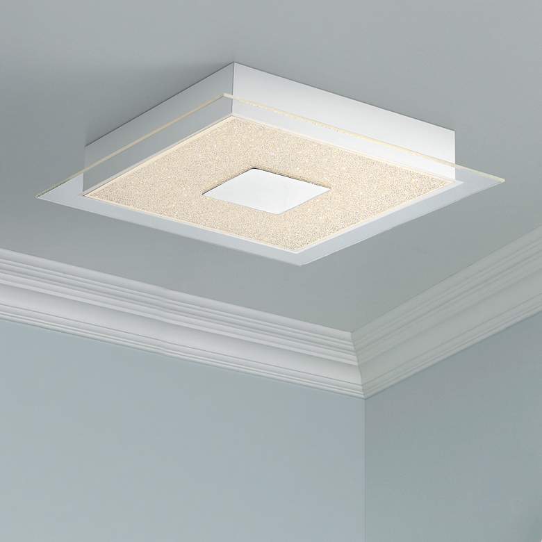Image 1 Possini Euro Crystal Sand 14" Wide Square LED Ceiling Light