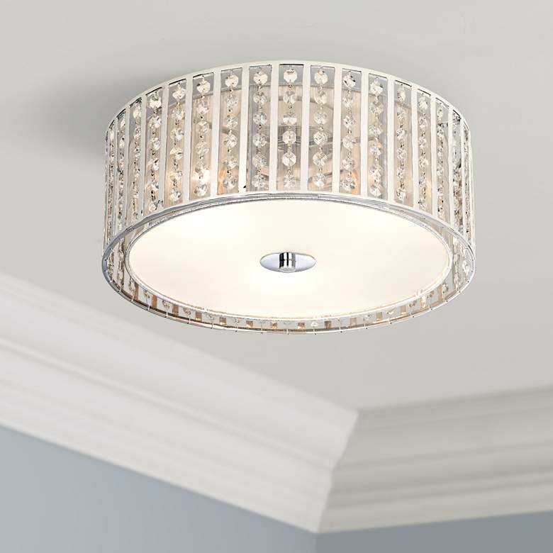 Image 1 Possini Euro Crystal Strands 15 3/4 inch Wide Drum Ceiling Light