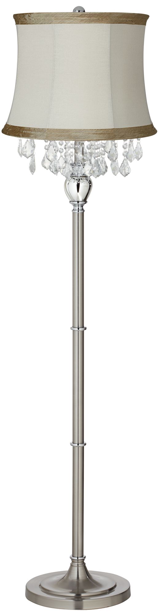 Possini Euro Crystals Ivory Linen Shade Brushed Nickel Floor Lamp
