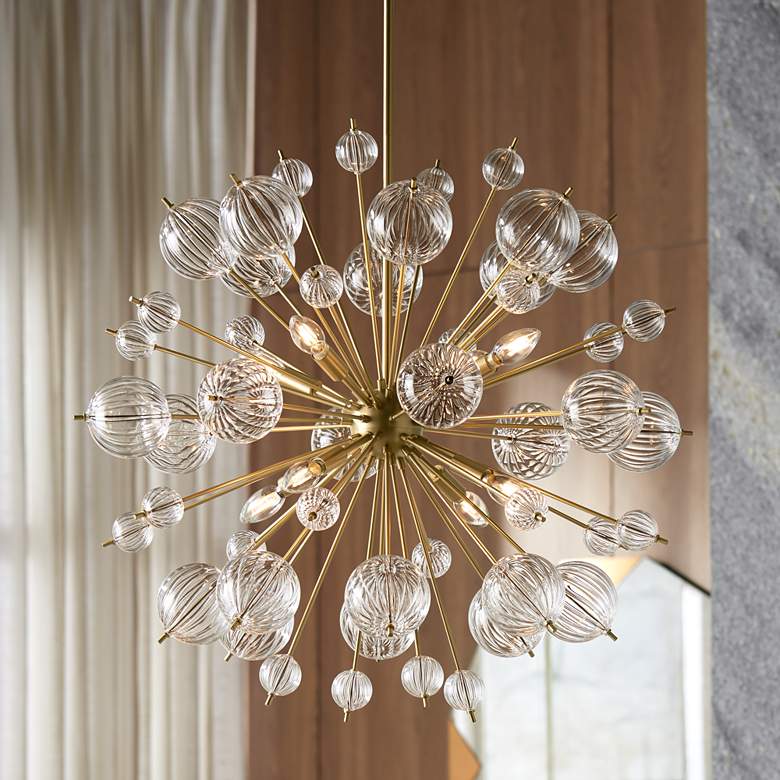 Image 1 Possini Euro Dandelion 30" Wide Satin Gold 8-Light Sputnik Pendant