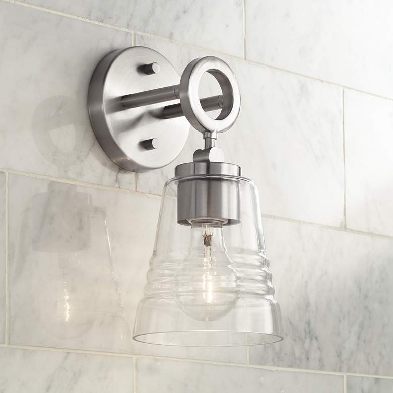 Image 1 Possini Euro Daniel 11" High Satin Nickel and Clear Glass Wall Sconce