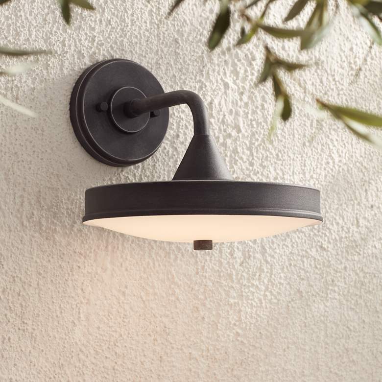 Image 1 Possini Euro Danielle 9" High Iron Black LED Outdoor Wall Light