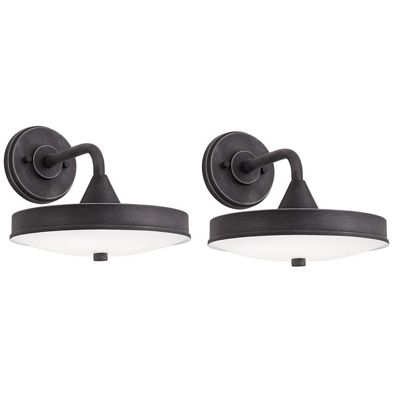 Image 1 Possini Euro Danielle 9"H Iron Black LED Outdoor Wall Light Set of 2