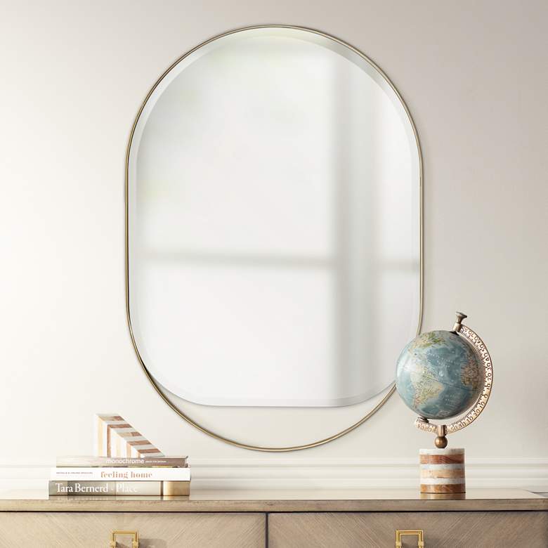 Image 1 Possini Euro Danika 28 inch x 40 inch Gold Oval Wall Mirror