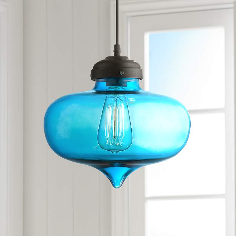 Image 1 Possini Euro Darby 10 1/2" Wide Blue Glass Mini Pendant