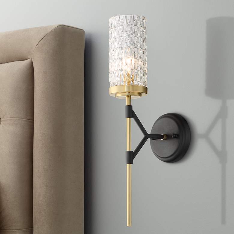 Image 1 Possini Euro Darin 19" High Modern Luxe Black and Brass Wall Sconce