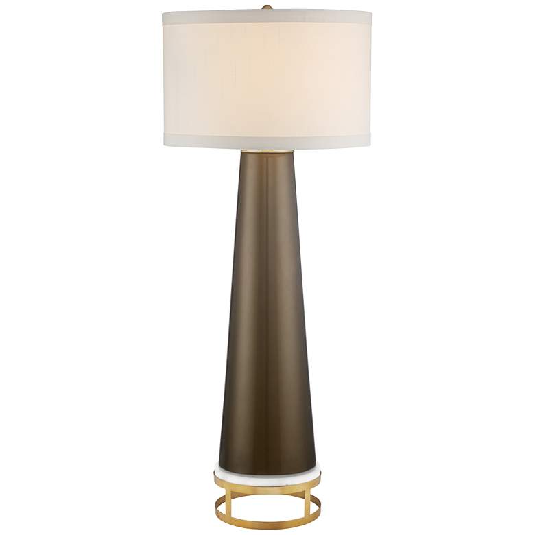 Image 1 Possini Euro Dark Gold Glass Table Lamp with Brass Finish Riser