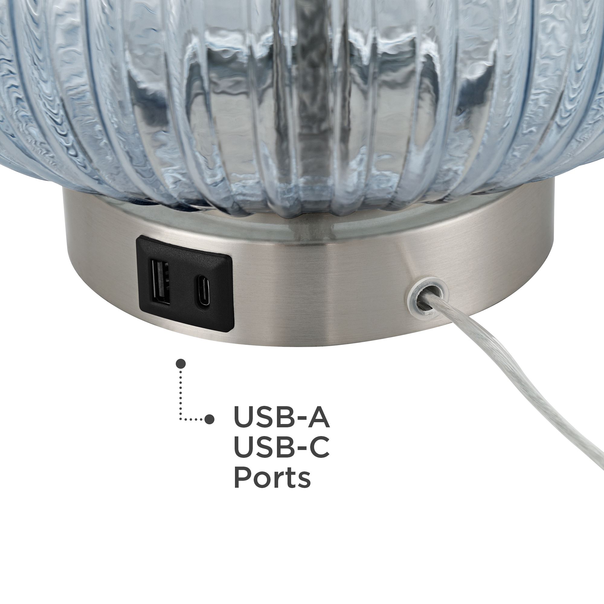 Possini Euro Darrah 20" Modern Clear Blue Fluted Glass USB Table Lamp
