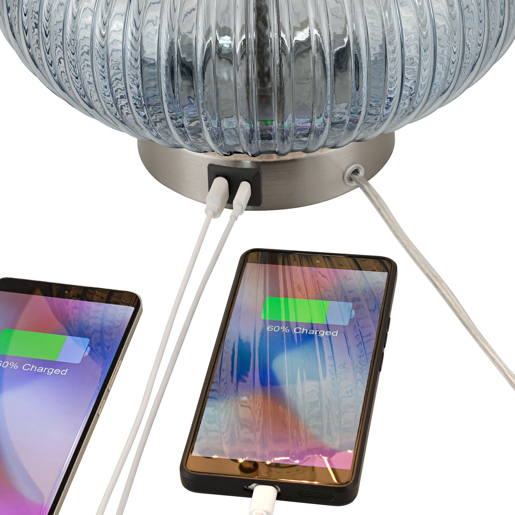 Possini Euro Darrah 20" Modern Clear Blue Fluted Glass USB Table Lamp