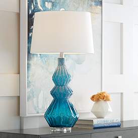Image1 of Possini Euro Darren 30 3/4" Modern Blue Art Glass Table Lamp