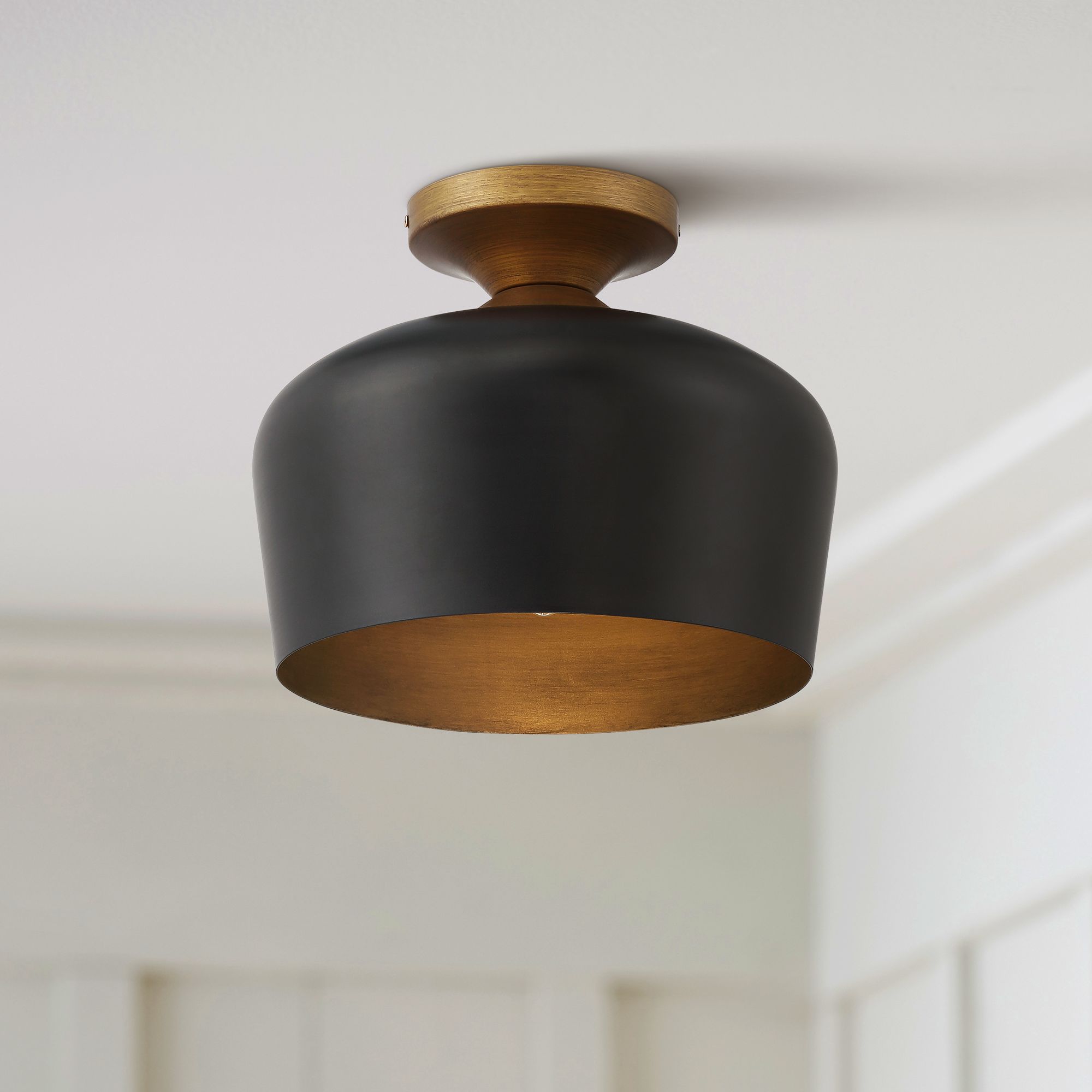 Image Possini Euro Davina 11 3/4" Wide Black and Gold Modern Ceiling Light