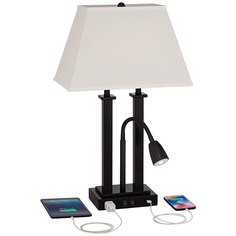 Image 3 Possini Euro Deacon 26 inch Black USB and Outlet Gooseneck Lamps Set of 2 more views