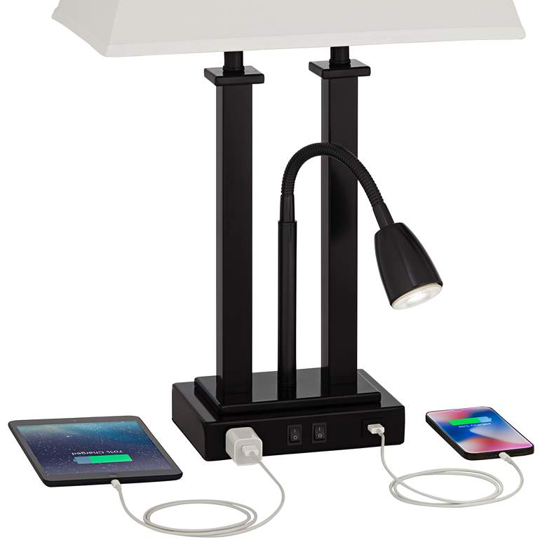 Image 4 Possini Euro Deacon 26 inch Black USB and Outlet Gooseneck Lamps Set of 2 more views