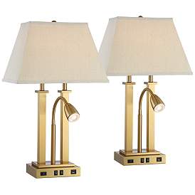 Image2 of Possini Euro Deacon 26" Brass Gooseneck USB and Outlet Lamps Set of 2