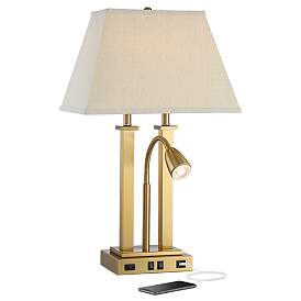 Image2 of Possini Euro Deacon 26" Brass Gooseneck USB Port and Outlet Desk Lamp