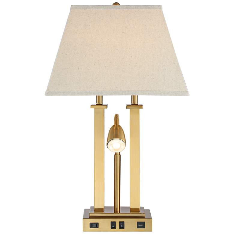 Image 7 Possini Euro Deacon 26" Brass Gooseneck USB Port and Outlet Desk Lamp more views