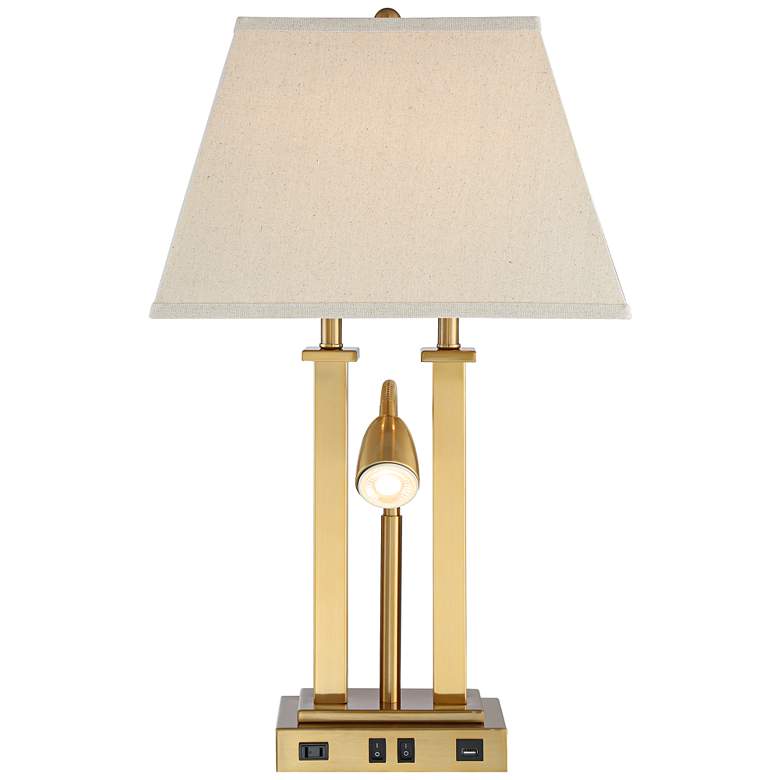 Image 7 Possini Euro Deacon 26 inch Brass Gooseneck USB Port and Outlet Desk Lamp more views