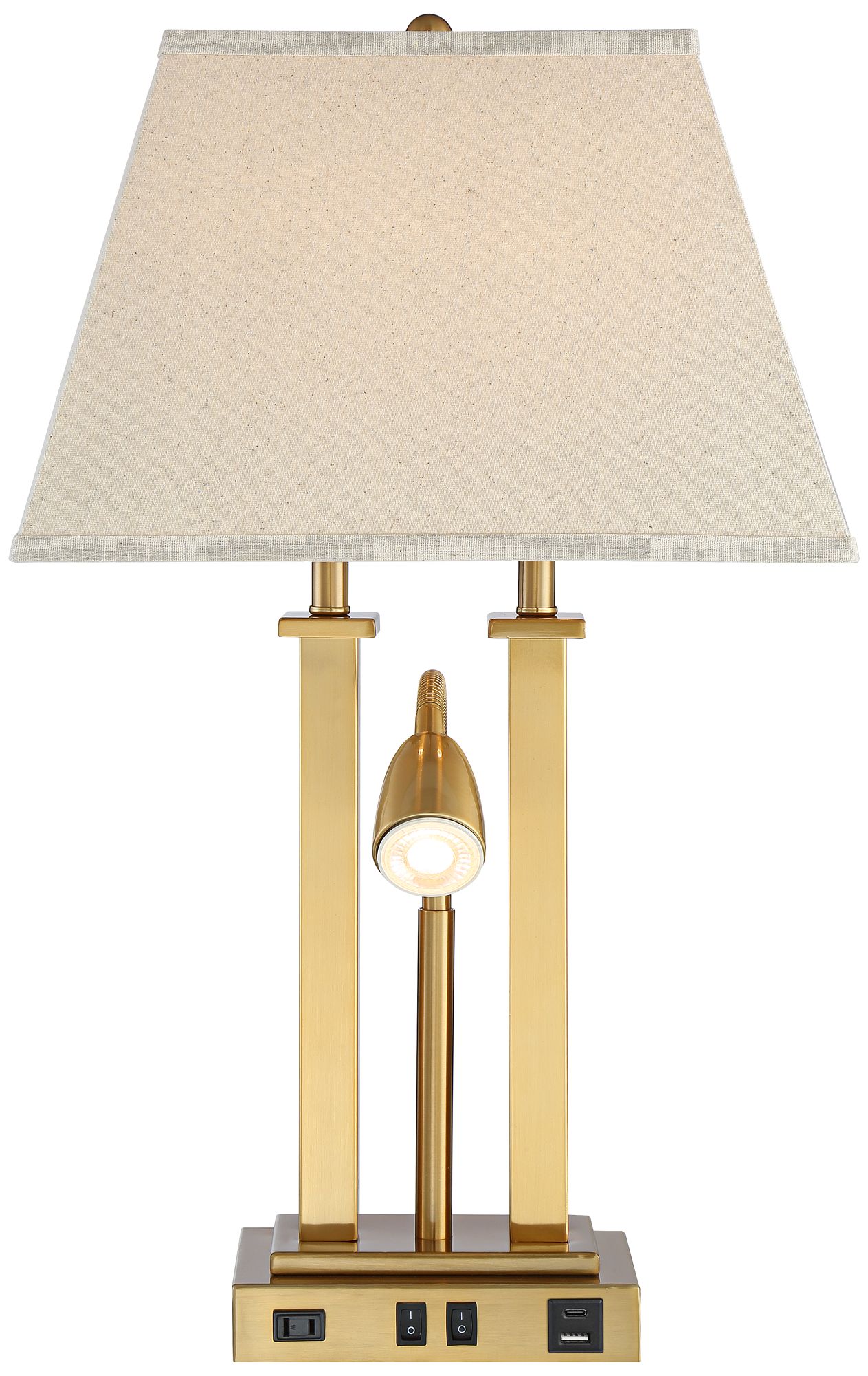 Possini Euro Deacon 26" Brass Gooseneck USB Port and Outlet Desk Lamp