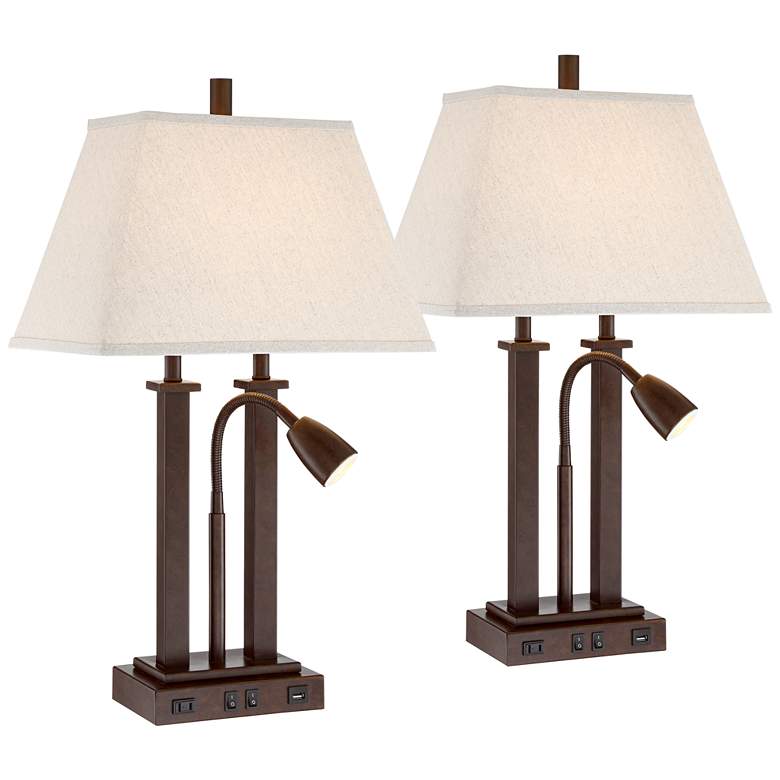 Image 2 Possini Euro Deacon 26" Bronze Gooseneck USB and Outlet Lamps Set of 2