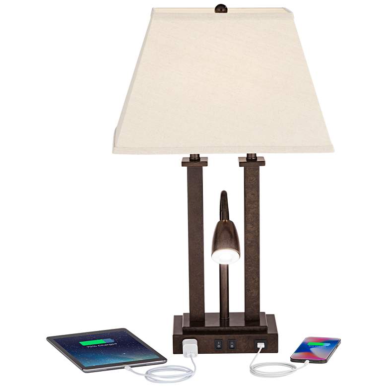 Image 3 Possini Euro Deacon 26" Bronze Gooseneck USB and Outlet Lamps Set of 2 more views