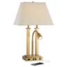 Possini Euro Deacon Brass Gooseneck Desk Lamp with USB Port and Outlet