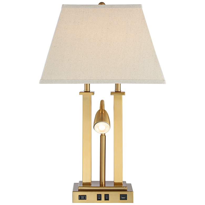 Possini Euro Deacon Brass Gooseneck Desk Lamp with USB Port and Outlet more views