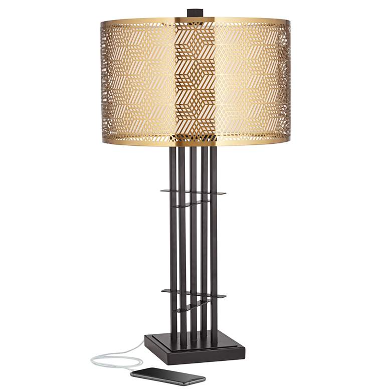 Image 2 Possini Euro Deborah 30 inch Black and Gold Table Lamp with USB Ports