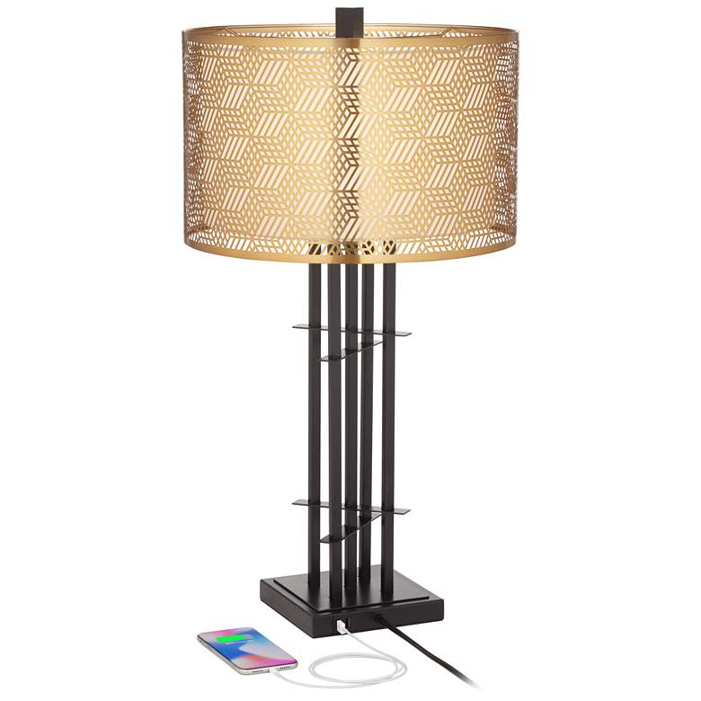 Image 3 Possini Euro Deborah 30 inch Black and Gold Table Lamp with USB Ports more views