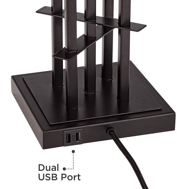 Possini Euro Deborah Black Metal and Gold Shade Table Lamp with USB Ports more views