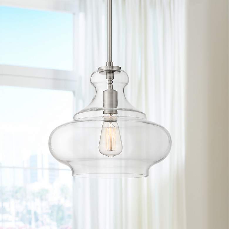 Image 1 Possini Euro Declan 12 3/4 inchW Brushed Nickel and Glass Pendant Light