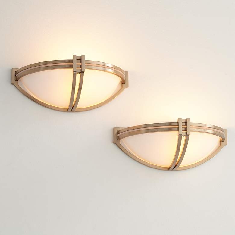 Image 1 Possini Euro Deco 13 3/4" Wide Soft Gold Wall Sconce Set of 2
