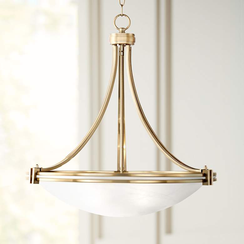 Image 1 Possini Euro Deco 21 1/2" Wide Warm Brass Glass Bowl 3-Light Pendant