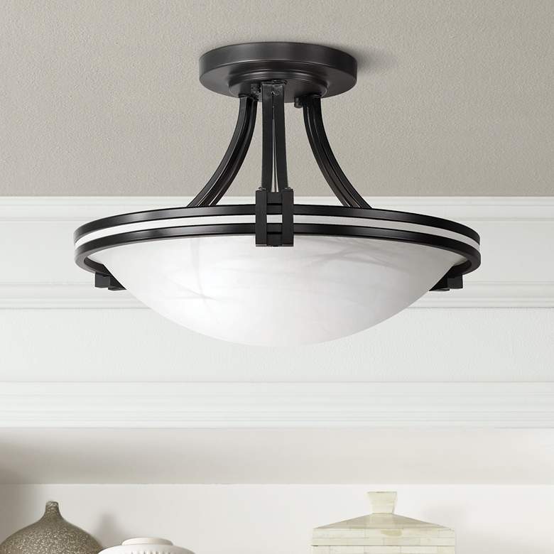 Image 1 Possini Euro Deco Collection 16" Bronze and White Glass Ceiling Light