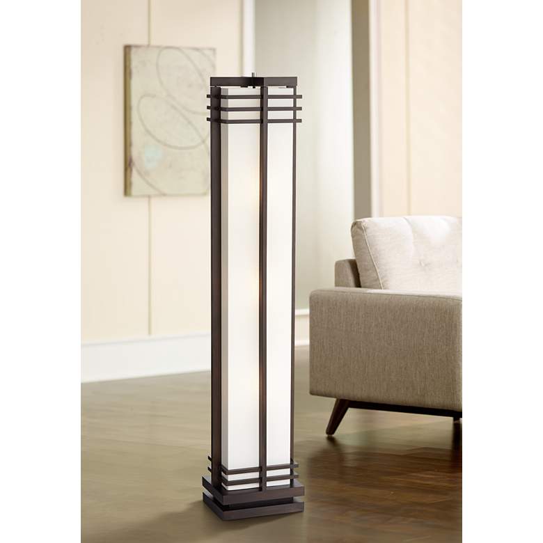 Image 1 Possini Euro Deco Column 60 inch Linen and Espresso Floor Lamp