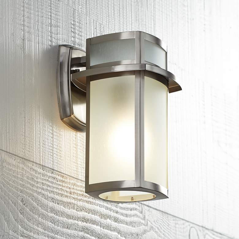 Image 2 Possini Euro Delevan 11 1/4" High Brushed Nickel Outdoor Wall Light