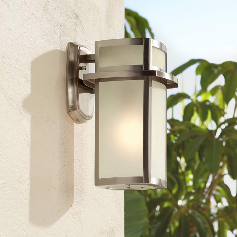 Image 7 Possini Euro Delevan 11 1/4" High Brushed Nickel Outdoor Wall Light more views
