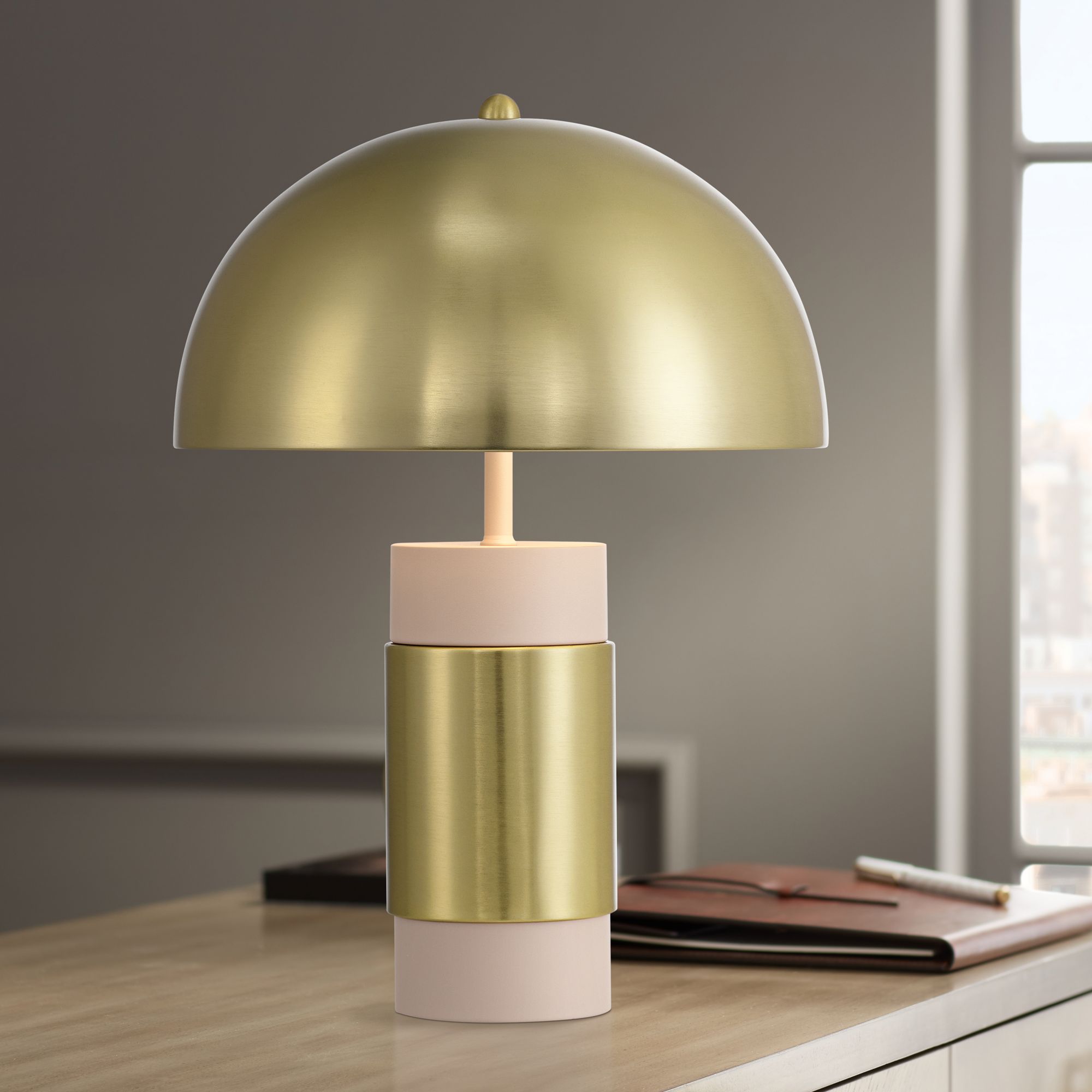 Possini Euro Delia 16" High Antique Brass Mushroom Accent Table Lamp