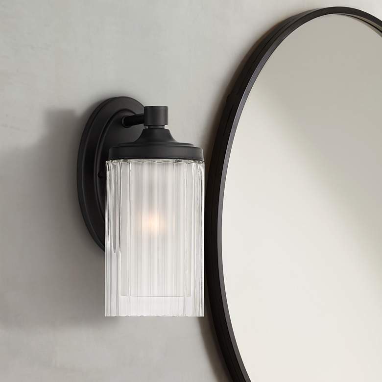 Image 1 Possini Euro Dembry 10 1/4" High Black and Glass Wall Sconce