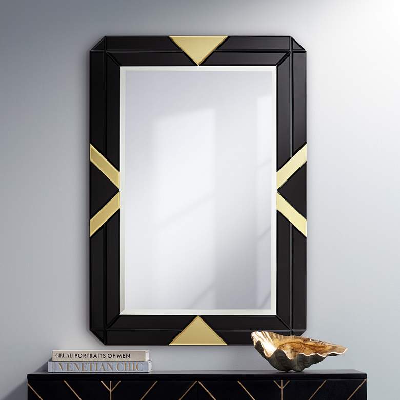 Image 1 Possini Euro Demira 28" x 40" Black and Gold Wall Mirror