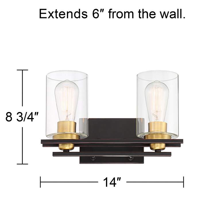 Image 7 Possini Euro Demy 14 inch Wide Bronze and Gold 2-Light Vanity Bath Light more views