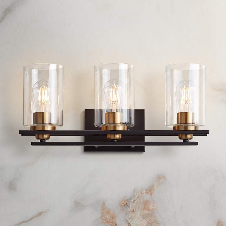 Image 1 Possini Euro Demy 20" Wide Bronze and Gold 3-Light Bath Light