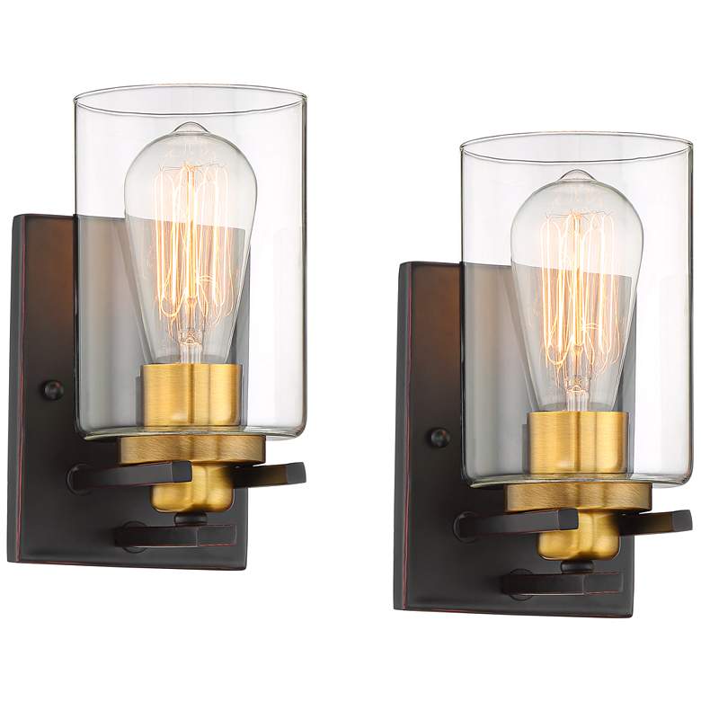 Image 1 Possini Euro Demy 8 3/4" High Bronze and Gold Wall Sconce Set of 2