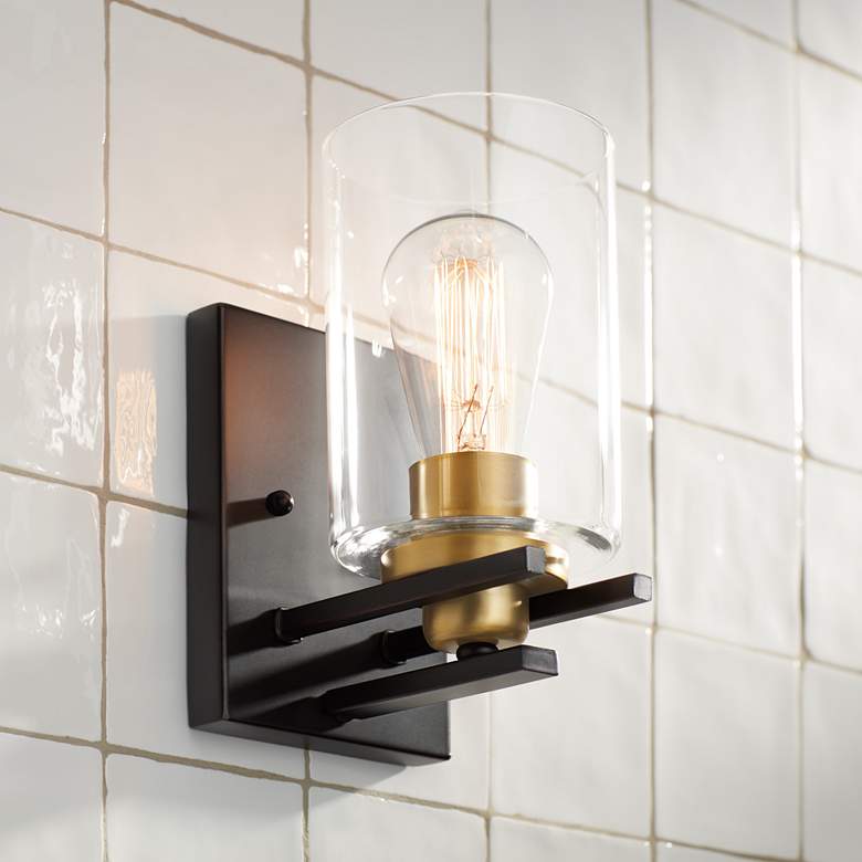Image 1 Possini Euro Demy 8 3/4" High Bronze and Gold Wall Sconce