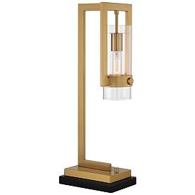 Image2 of Possini Euro Denali 25" Marble and Gold Desk Lamp with Dual USB Ports