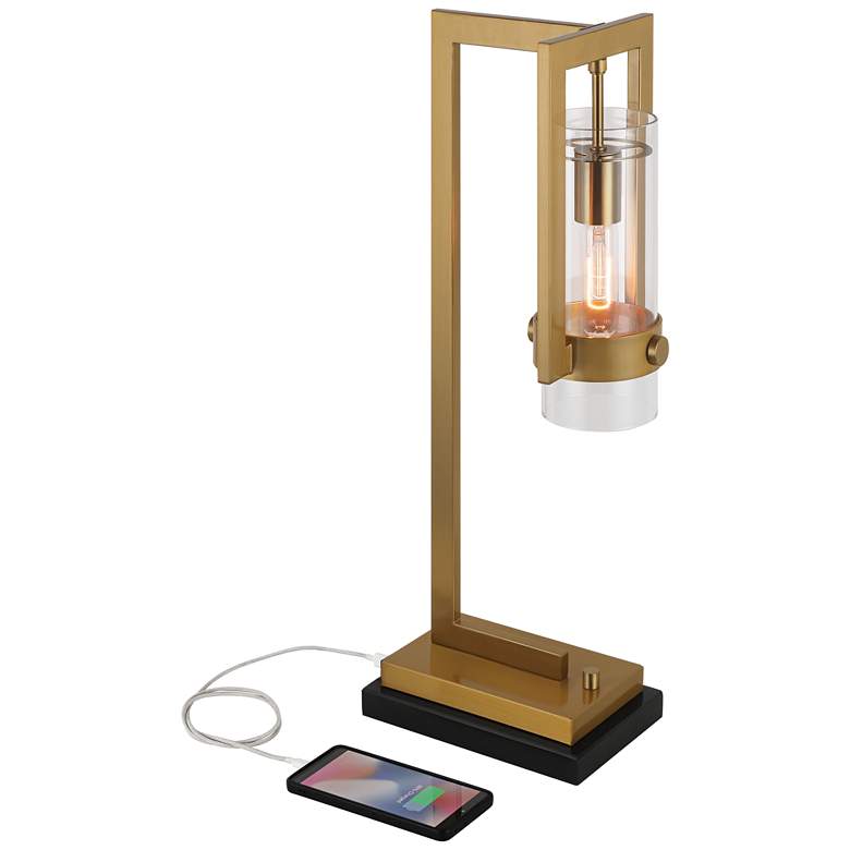 Image 3 Possini Euro Denali 25" Marble and Gold Desk Lamp with Dual USB Ports more views
